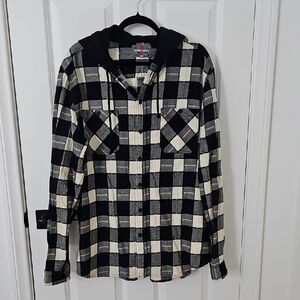 UnionBay Men's Black and Cream Buffalo Check Button Down Flannel Hoodie Size XL